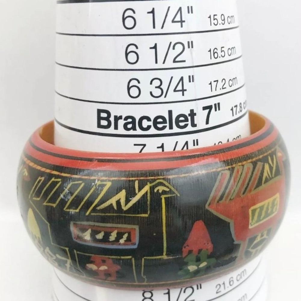 Unbranded Hand Painted Wood Bangle Bracelet Set Women OS Multicolor Boho Stack - Picture 7 of 8